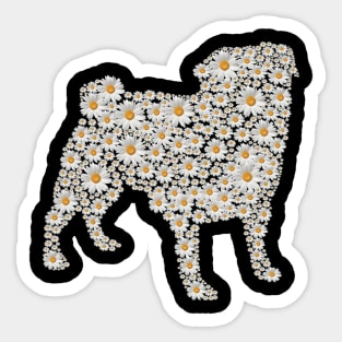 Pug Dog Print of White Daisy Flowers Sticker